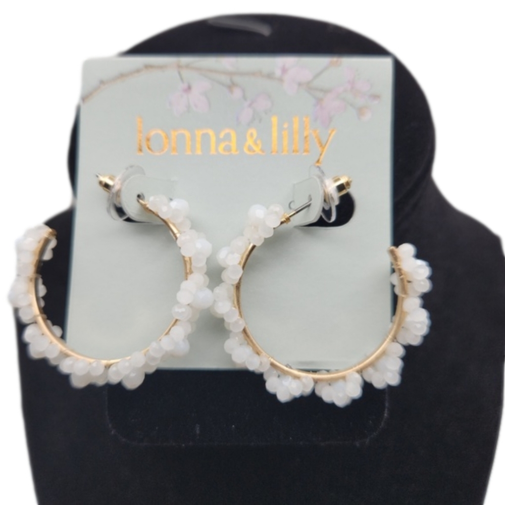 Lonna & Lilly Gold-Tone Mixed Metal Medium Beaded Flower C-Hoop Earrin…